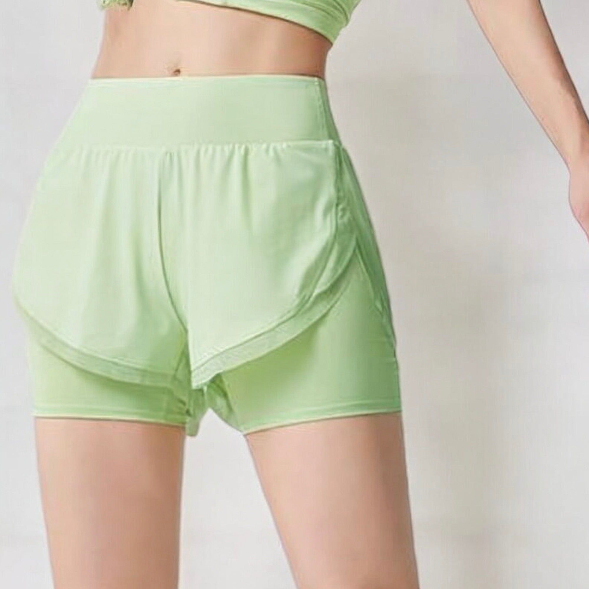 High Waist Layered Running Shorts with Built-in Liner