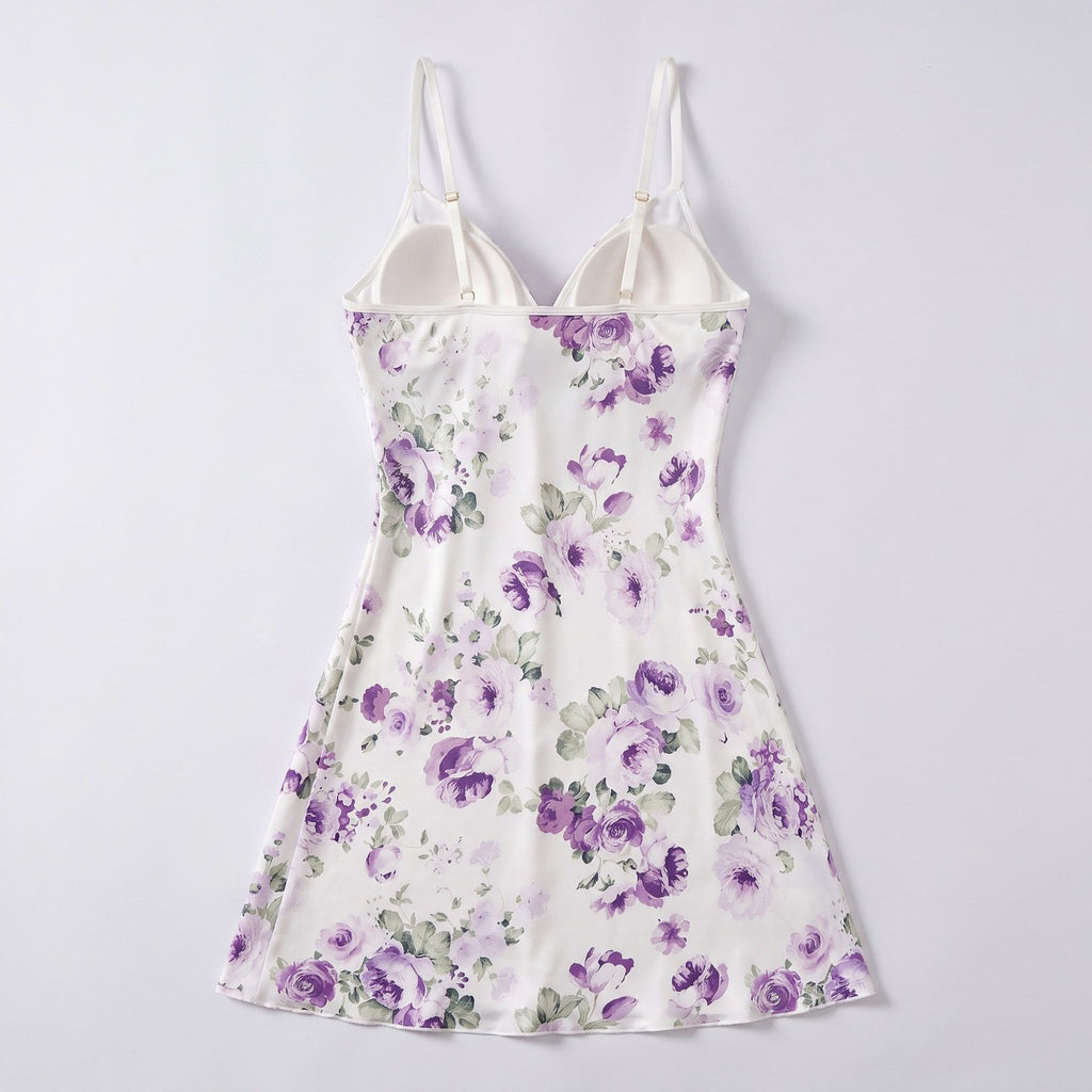 Floral Satin Slip Chemise Nightgown