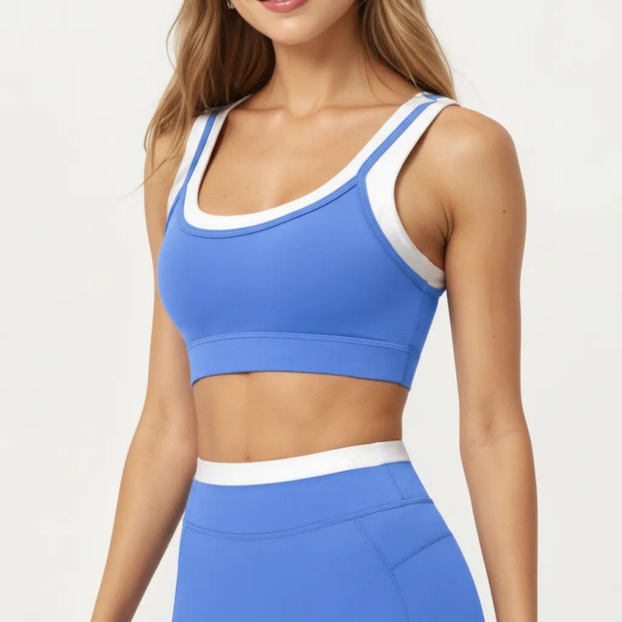 Anna-Kaci Active Women's Contrast Trim Sports Bra with Square Neck and Smooth Stretch Fit