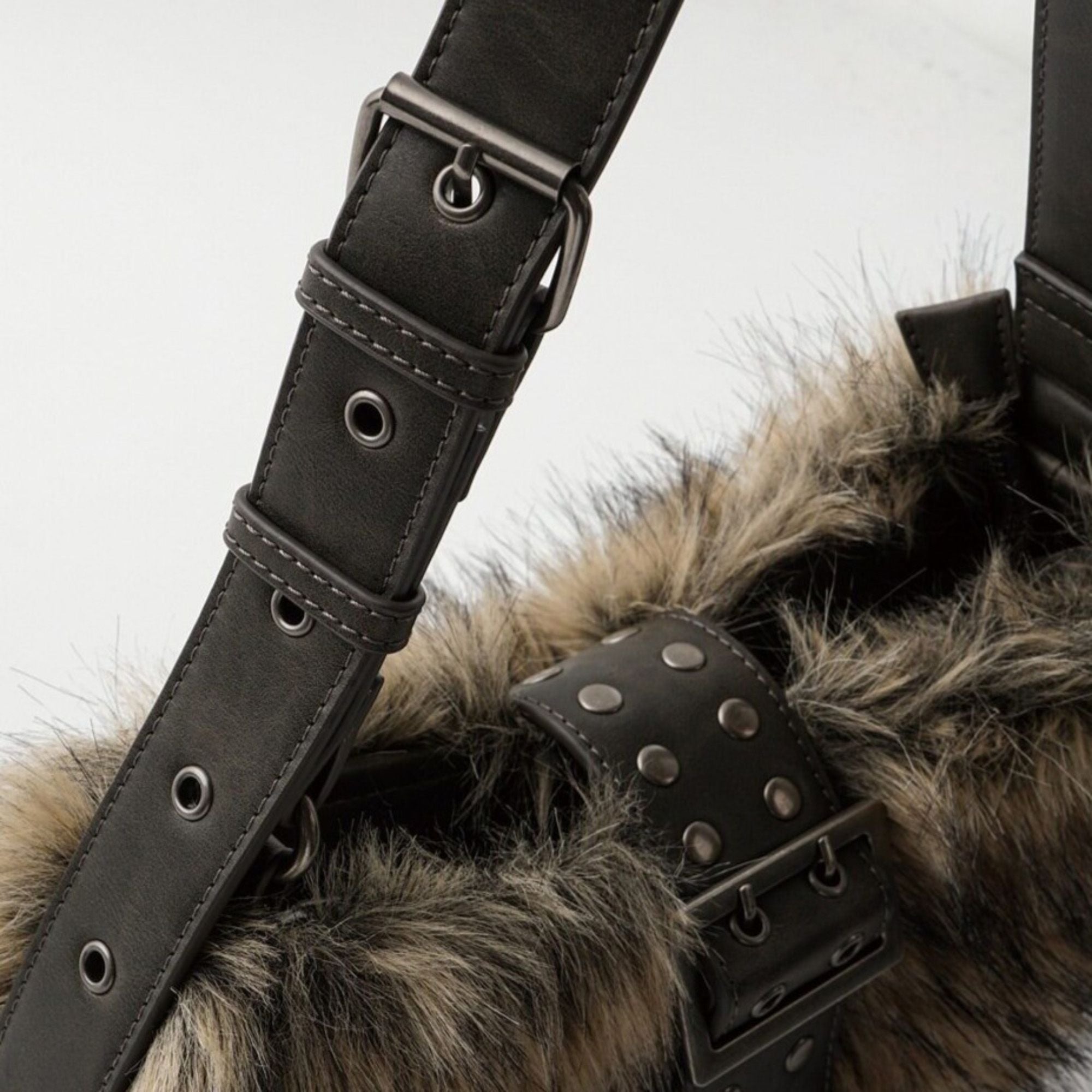 Faux Fur Shoulder Bag Vintage Belted Underarm Bag