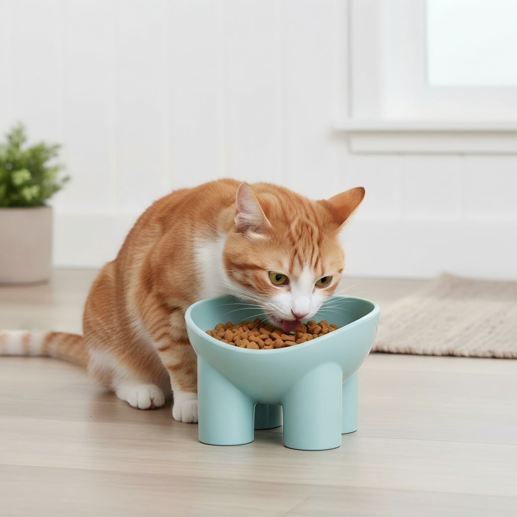 Anna-Kaci Elevated Tilted Cat Food Bowl with Raised Base for Comfortable Feeding