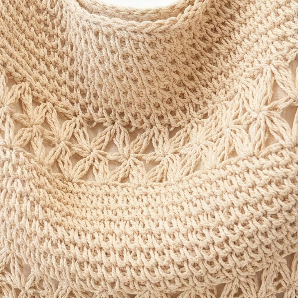 Crochet Shoulder Bag with Woven Strap Textured Knit Hobo Handbag Slouchy Boho Tote Lightweight Everyday Carryall