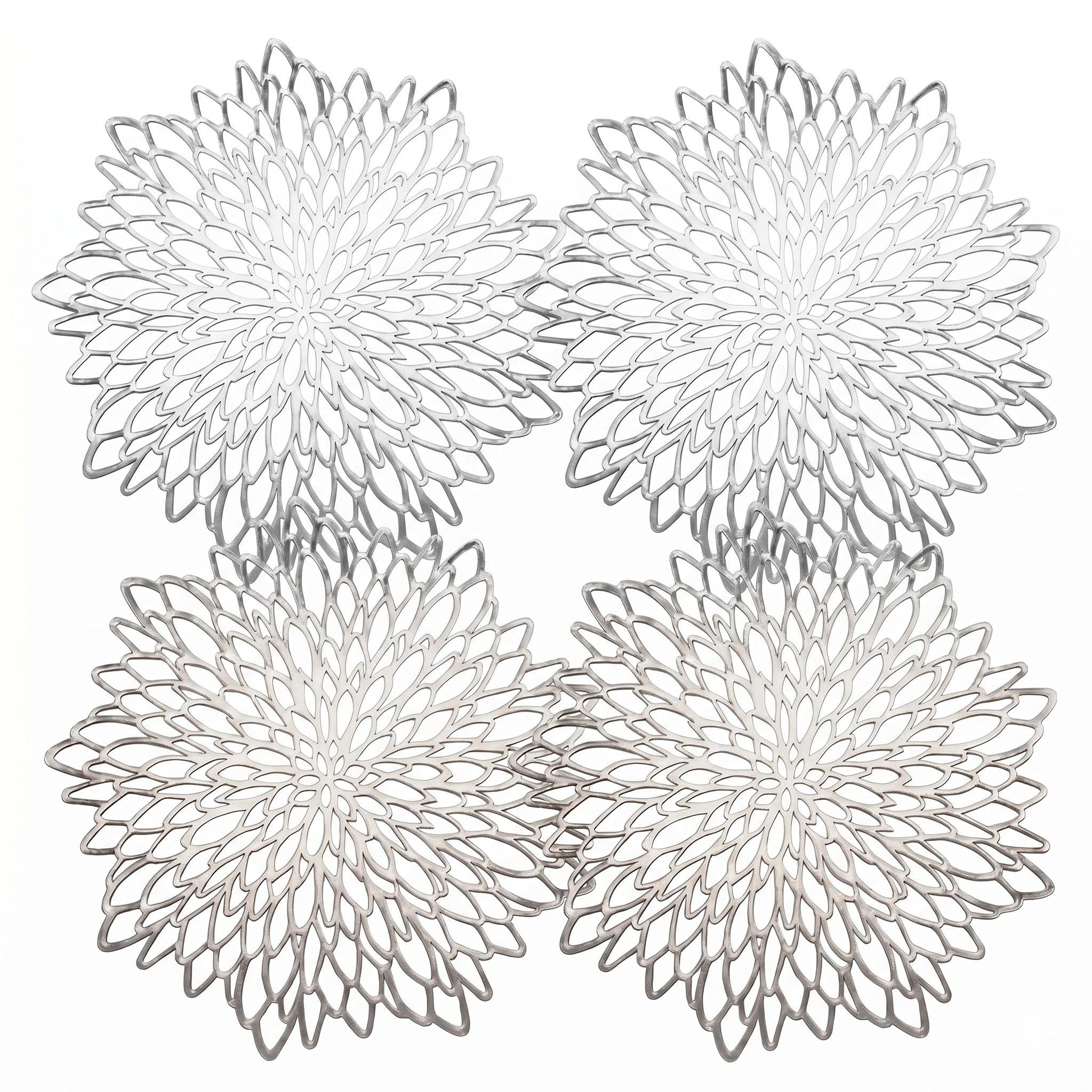 4 Piece Set Round Floral Cutout PVC Placemats Heat Resistant Decorative Table Mats