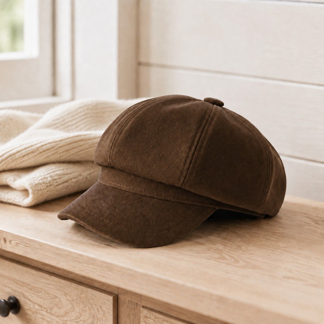 Textured Newsboy Cap Soft Baker Boy Hat Vintage Rounded Crown Casual Style