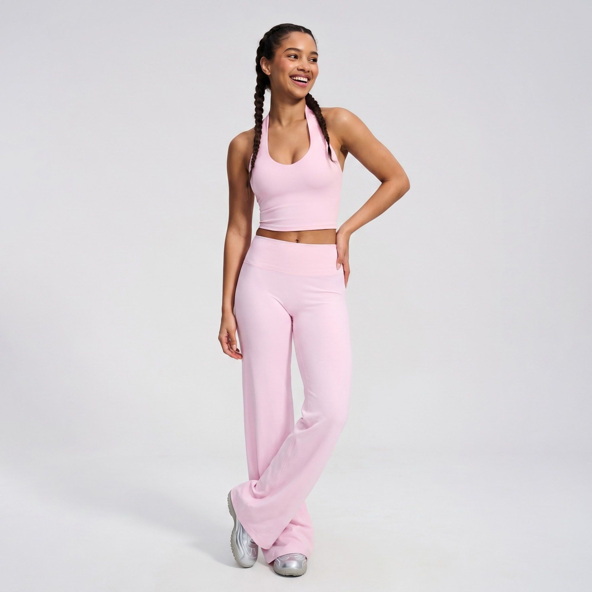 Padded Halter Longline Sports Bra Tank Top Scoop Neck Workout Yoga Crop Top