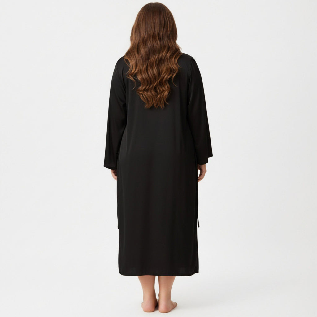Anna-Kaci Lounge Women's Plus Size 2-Piece Satin Nightgown Set with Long Sleeve Open Front Robe Sleeveless Slip Dress Sleepwear