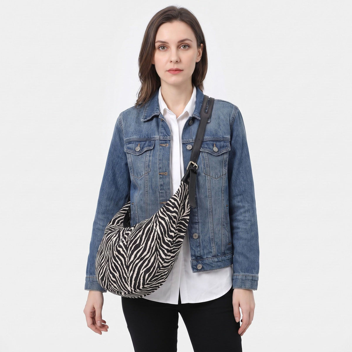 Crescent Hobo Shoulder Bag with Detachable Zip Pouch and Adjustable Strap