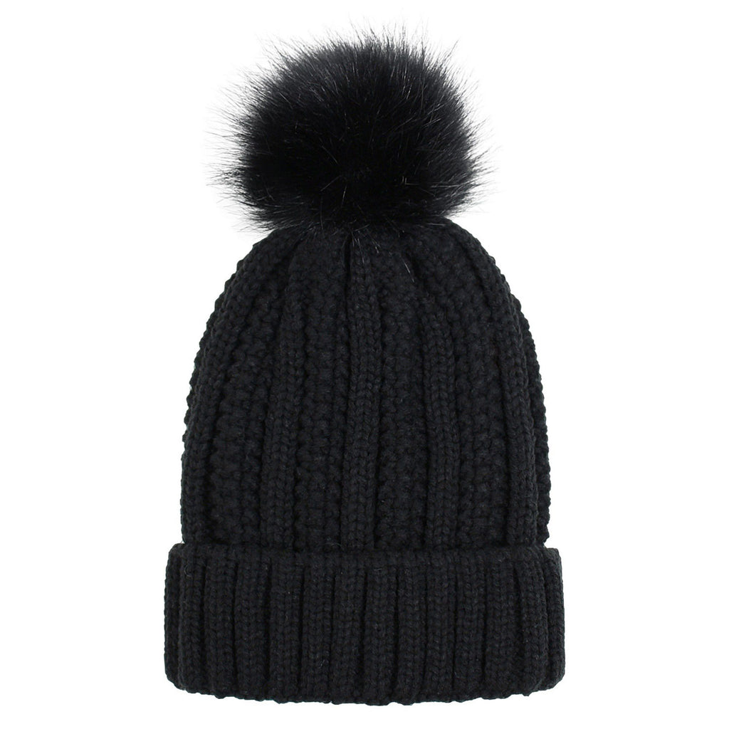 Anna-Kaci Women's Soft Knit Winter Beanie Hat with Satin-Lined Interior Ribbed Texture and Fluffy Pom Detail
