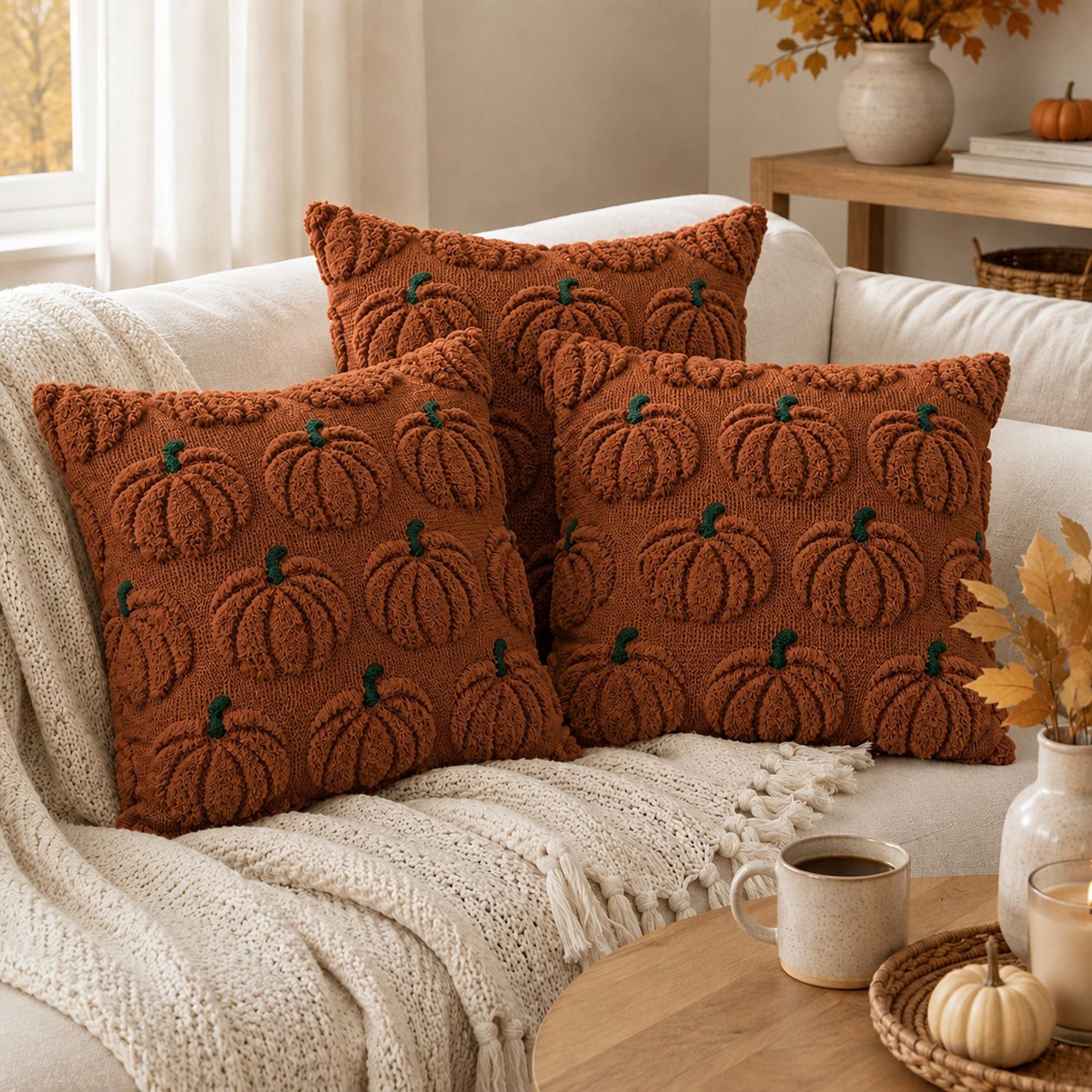 Textured Pumpkin Decorative Throw Pillow Cover for Sofa Bed Chair Fall Decor