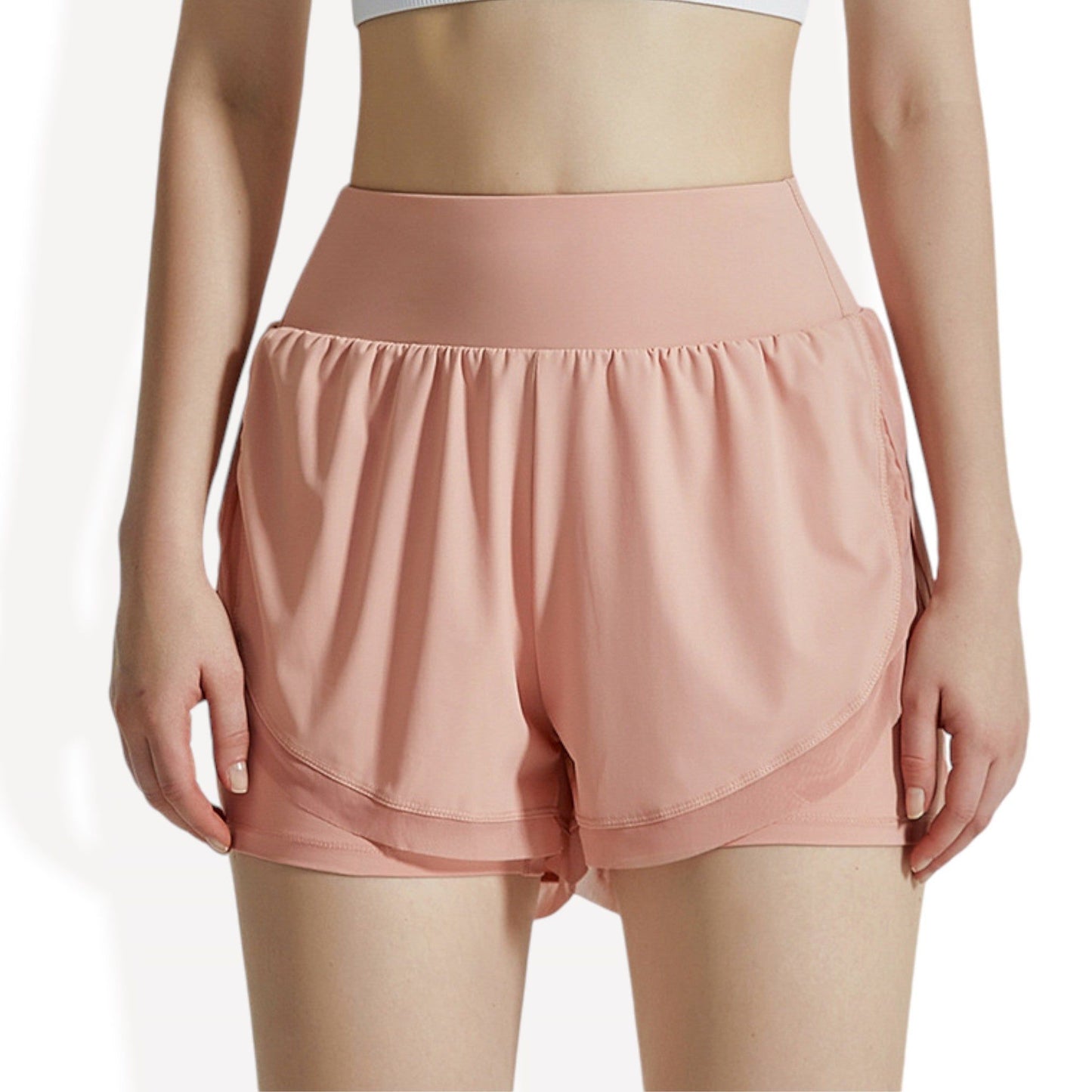 High Waist Layered Running Shorts with Built-in Liner