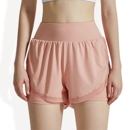 High Waist Layered Running Shorts with Built-in Liner