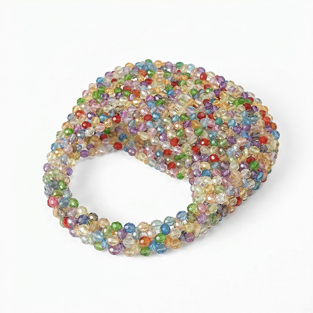 Multicolor Crystal Beaded Handbag with Structured Top Handle Statement Purse 7.5x7.8x1.5 in