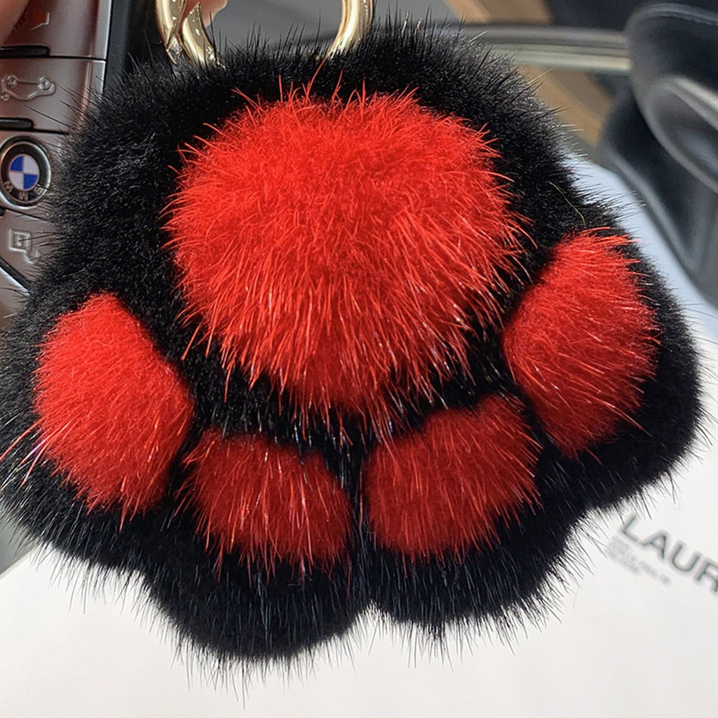 2-PC Plush Paw Print Faux Fur Keychain with Metal Clip