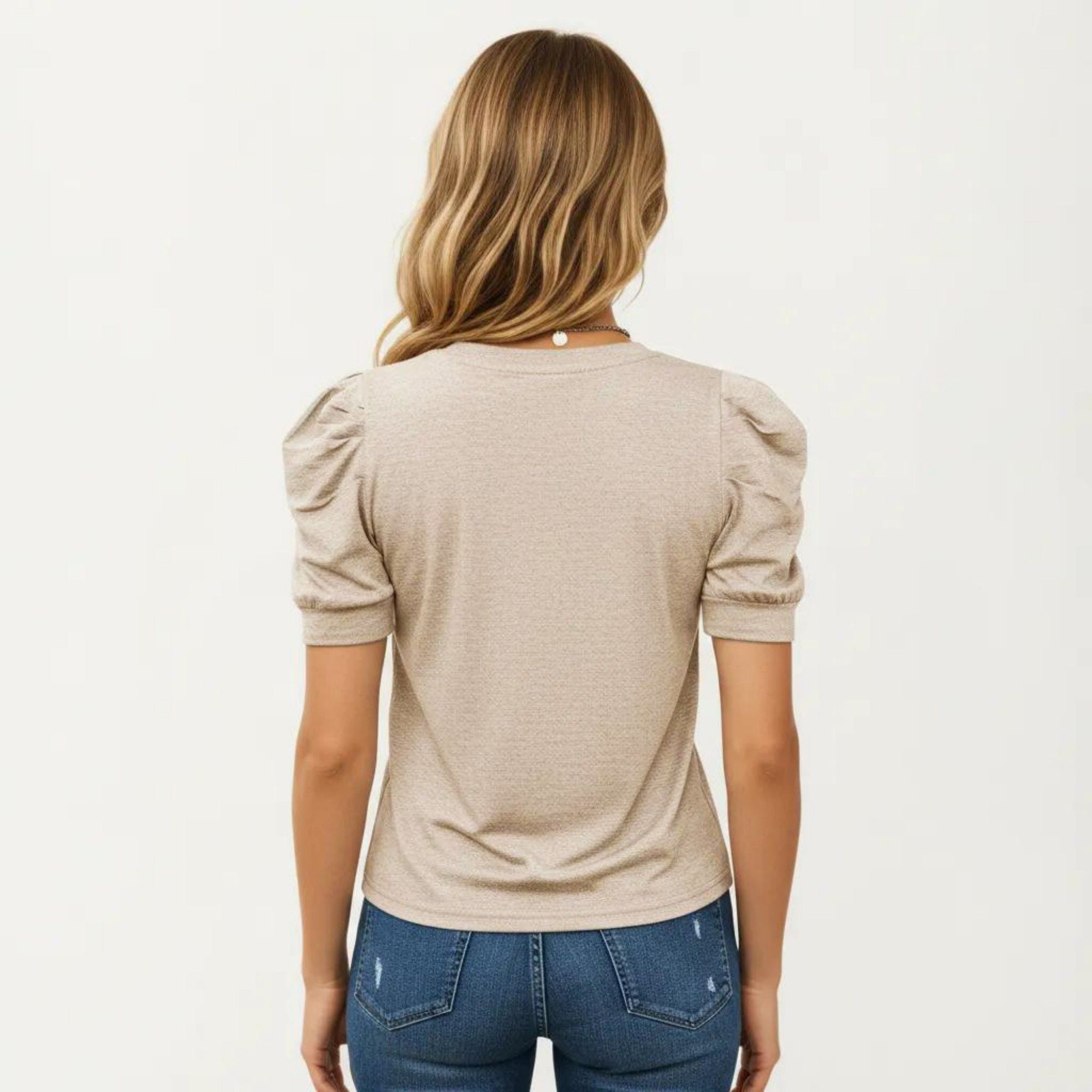 Anna-Kaci Women's Short Sleeve Puff Sleeve Knit Top with Crew Neck and Soft Textured Fabric