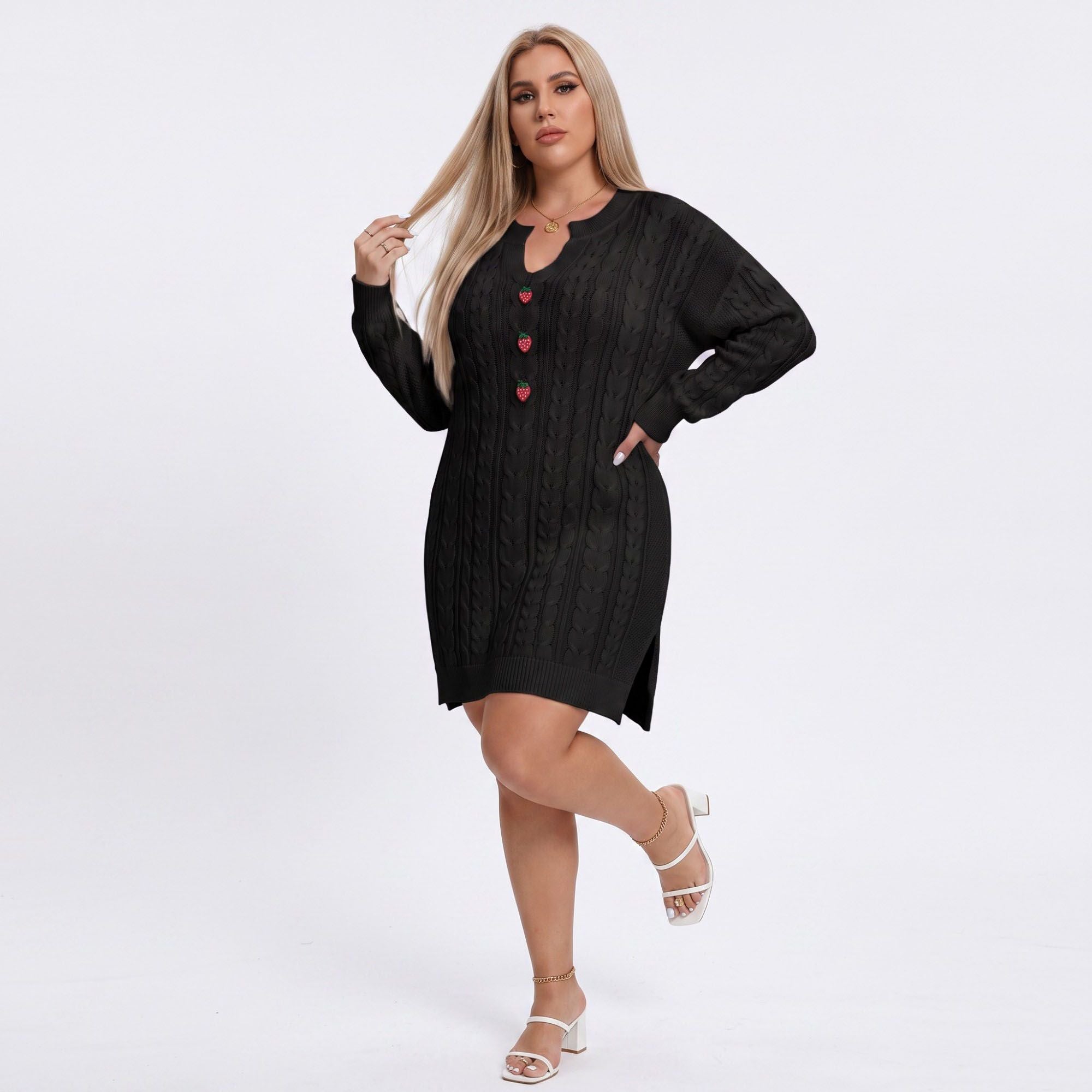 Plus Size Strawberry Cable Knit Sweater Dress