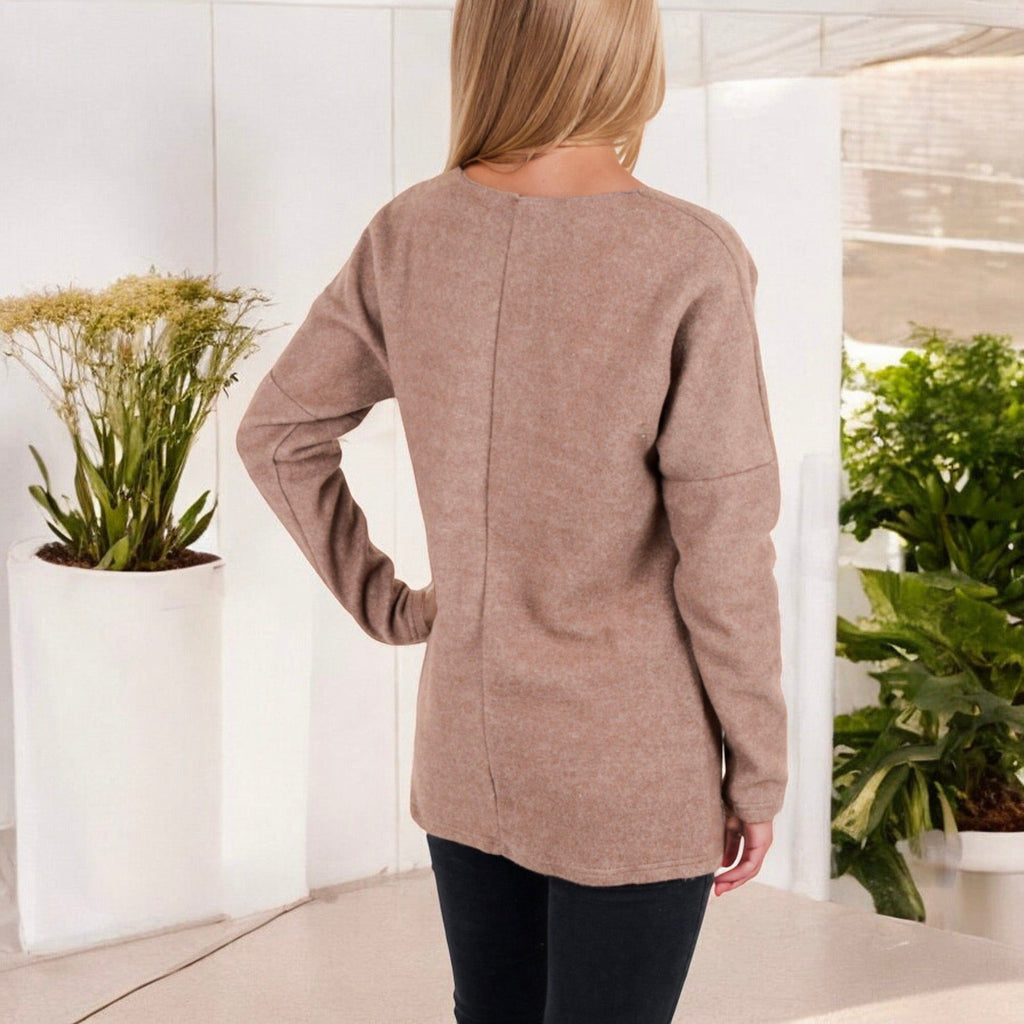 Anna-Kaci Women's Long Sleeve V-Neck Tunic Sweater with Seam Detail
