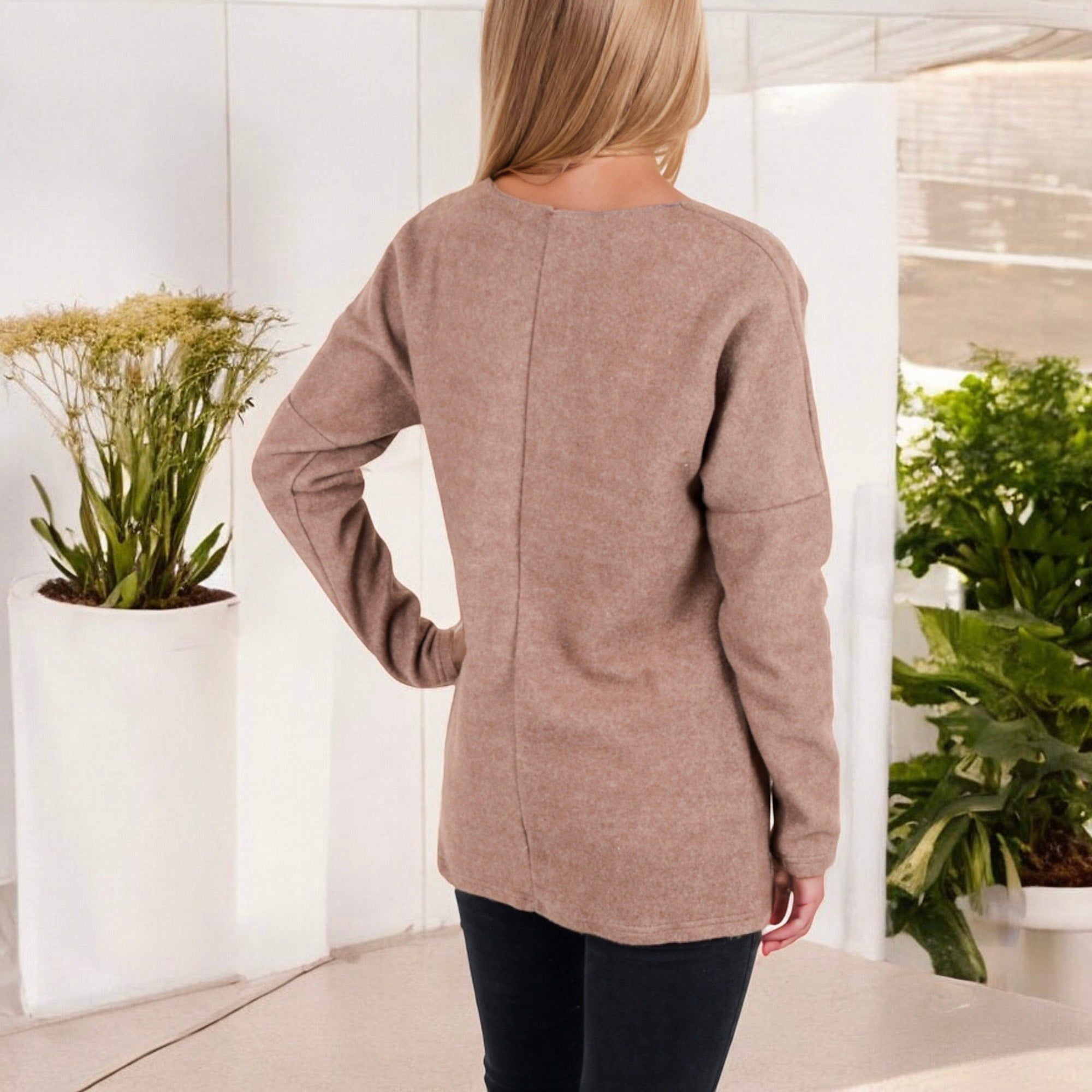 Anna-Kaci Women's Long Sleeve V-Neck Tunic Sweater with Seam Detail