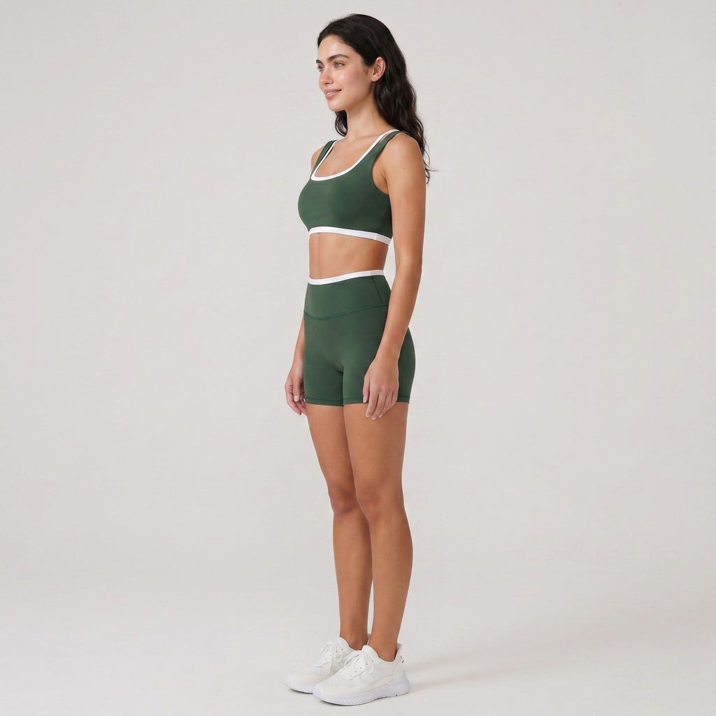 Padded Contrast Trim Sports Bra Tank Top Square Neck Workout Yoga Crop Top