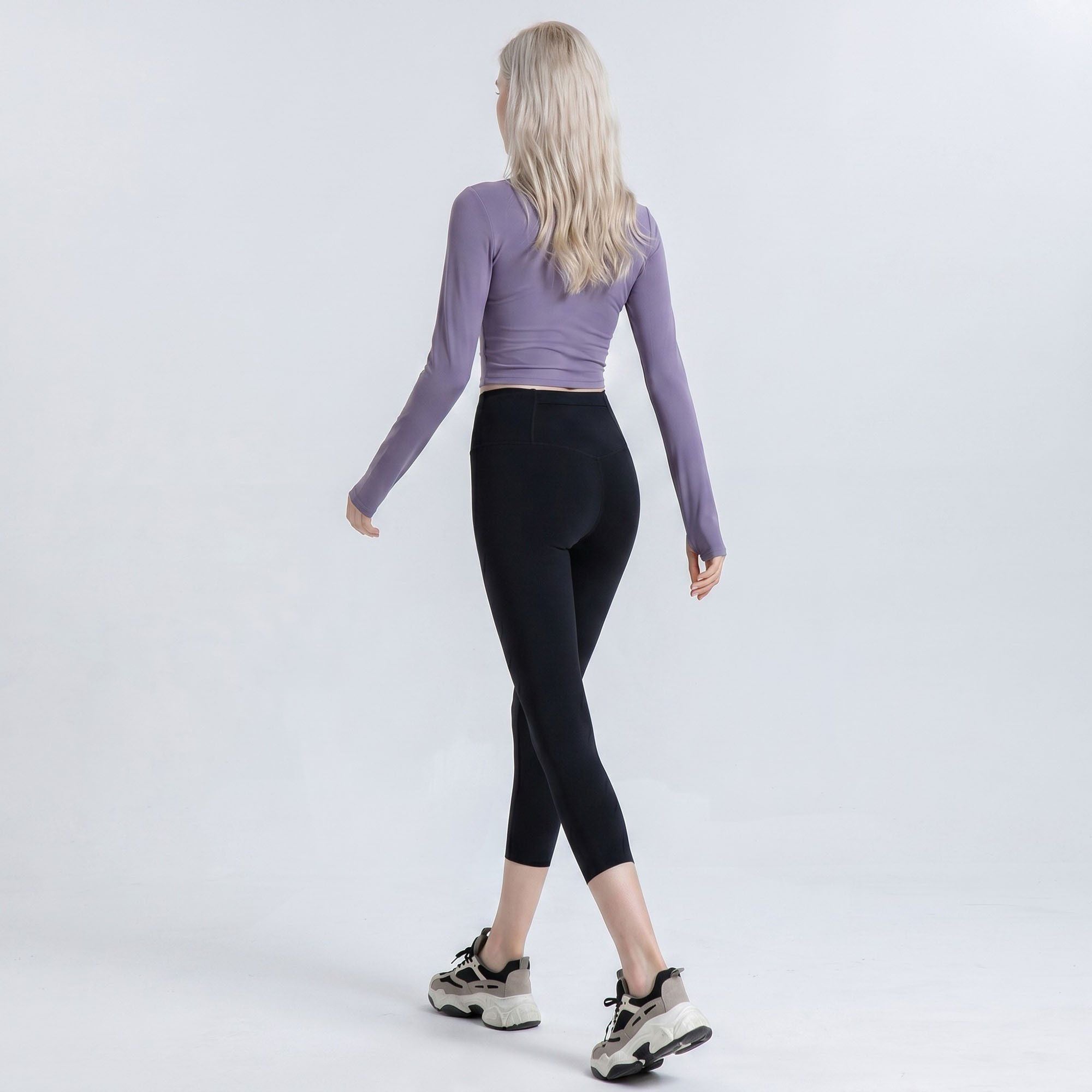 High Waist Capri Leggings with Wide Waistband Smooth Stretch Pull On Yoga Active Pants