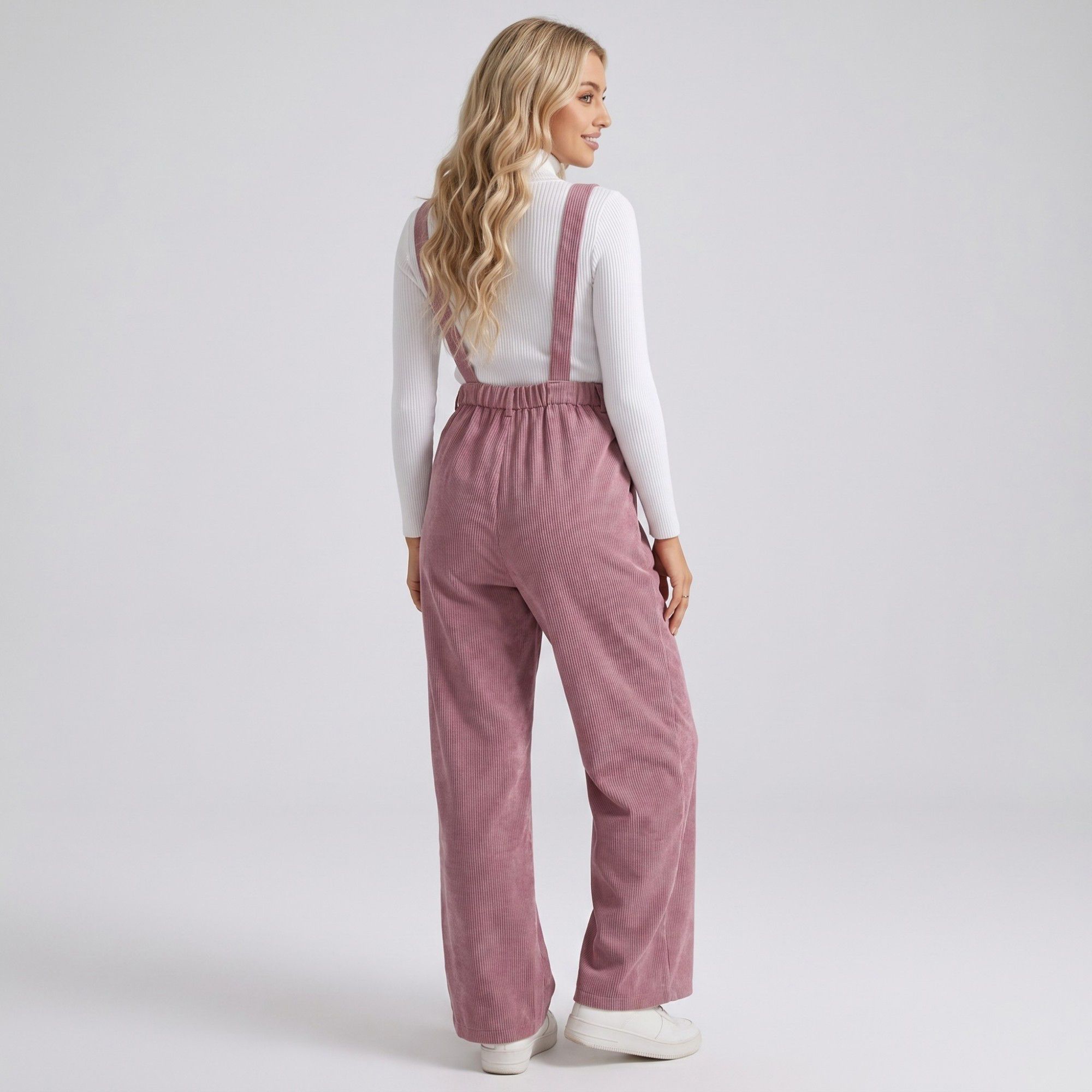 Anna-Kaci Women's Maternity Corduroy Overall Jumpsuit with Adjustable Straps and Wide Leg Fit