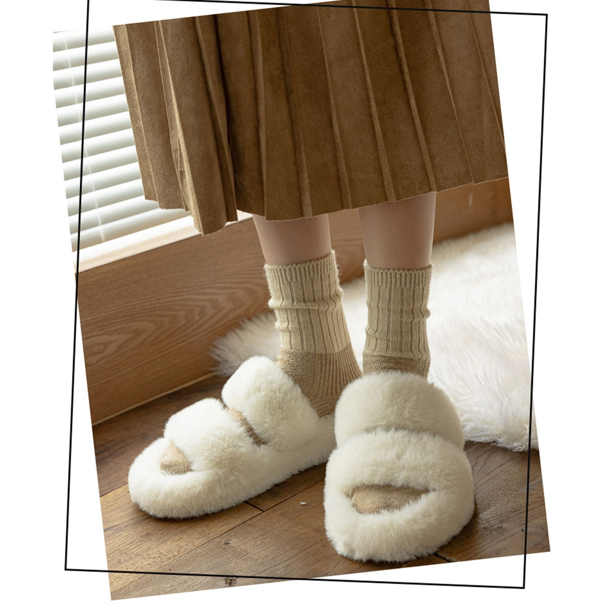 Anna-Kaci 3-PC Ribbed Crew Socks with Color Block Design Soft Knit Texture Comfortable Everyday Fit Single Pair
