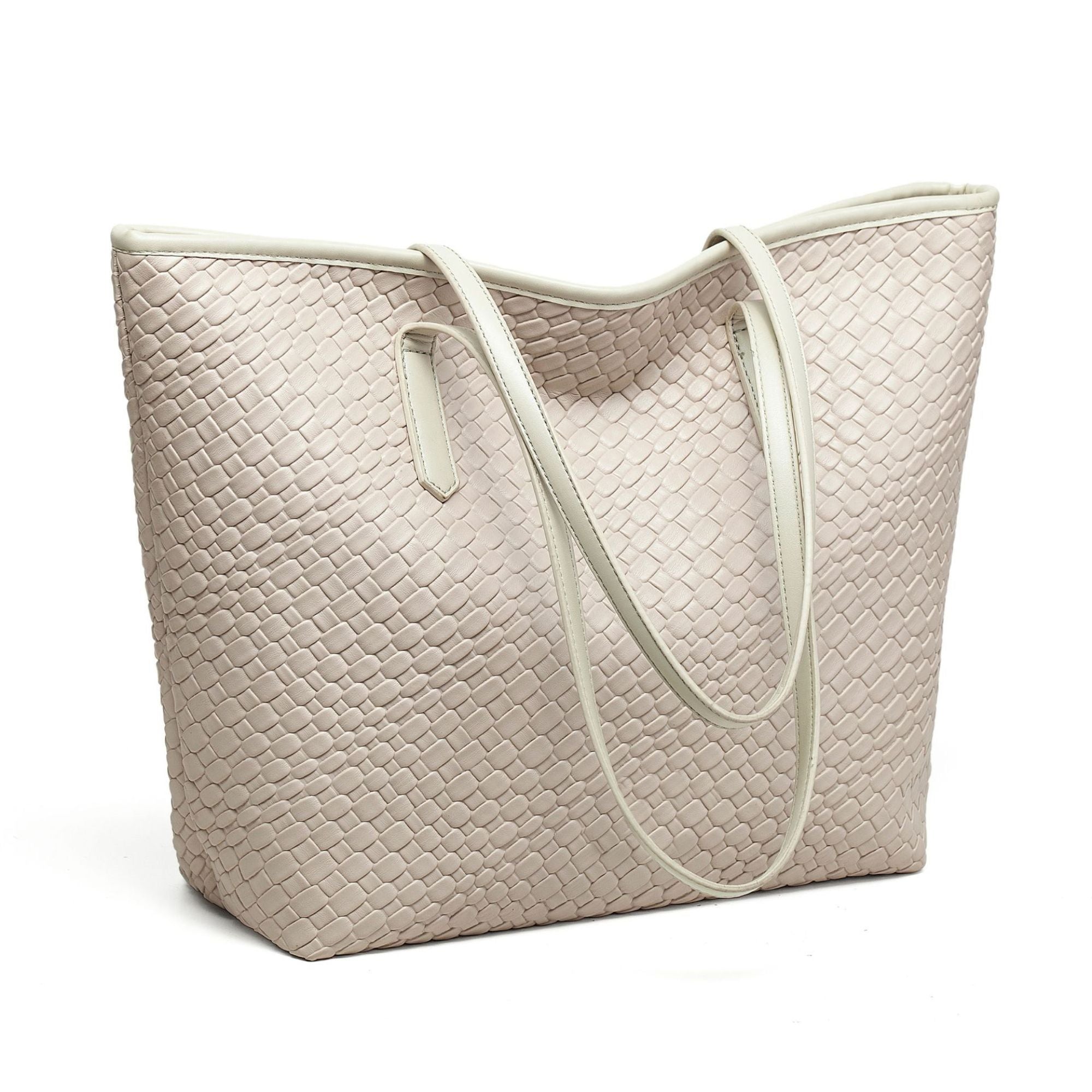 Woven Tote Bag Large Shoulder Handbag with Zipper Closure and Interior Pocket