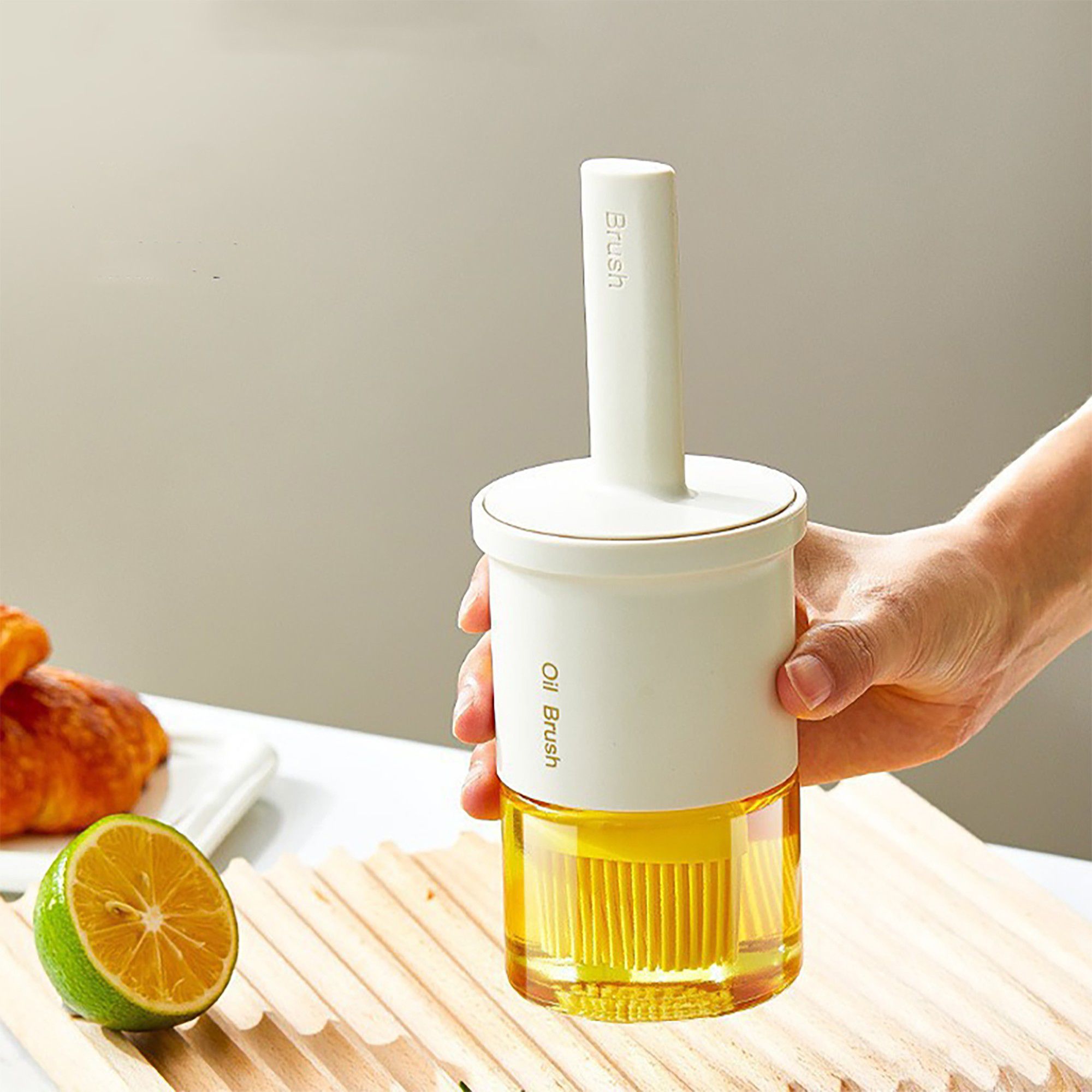 Kitchen Oil Brush with Built-In Container and Press Handle