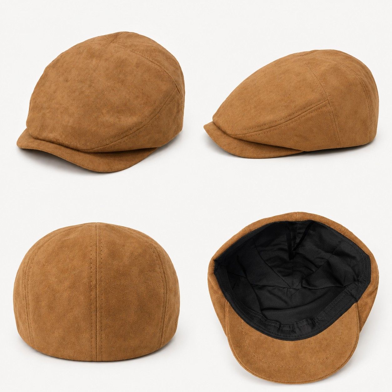 Faux Suede Newsboy Cap Short Brim Vintage Baker Boy Hat