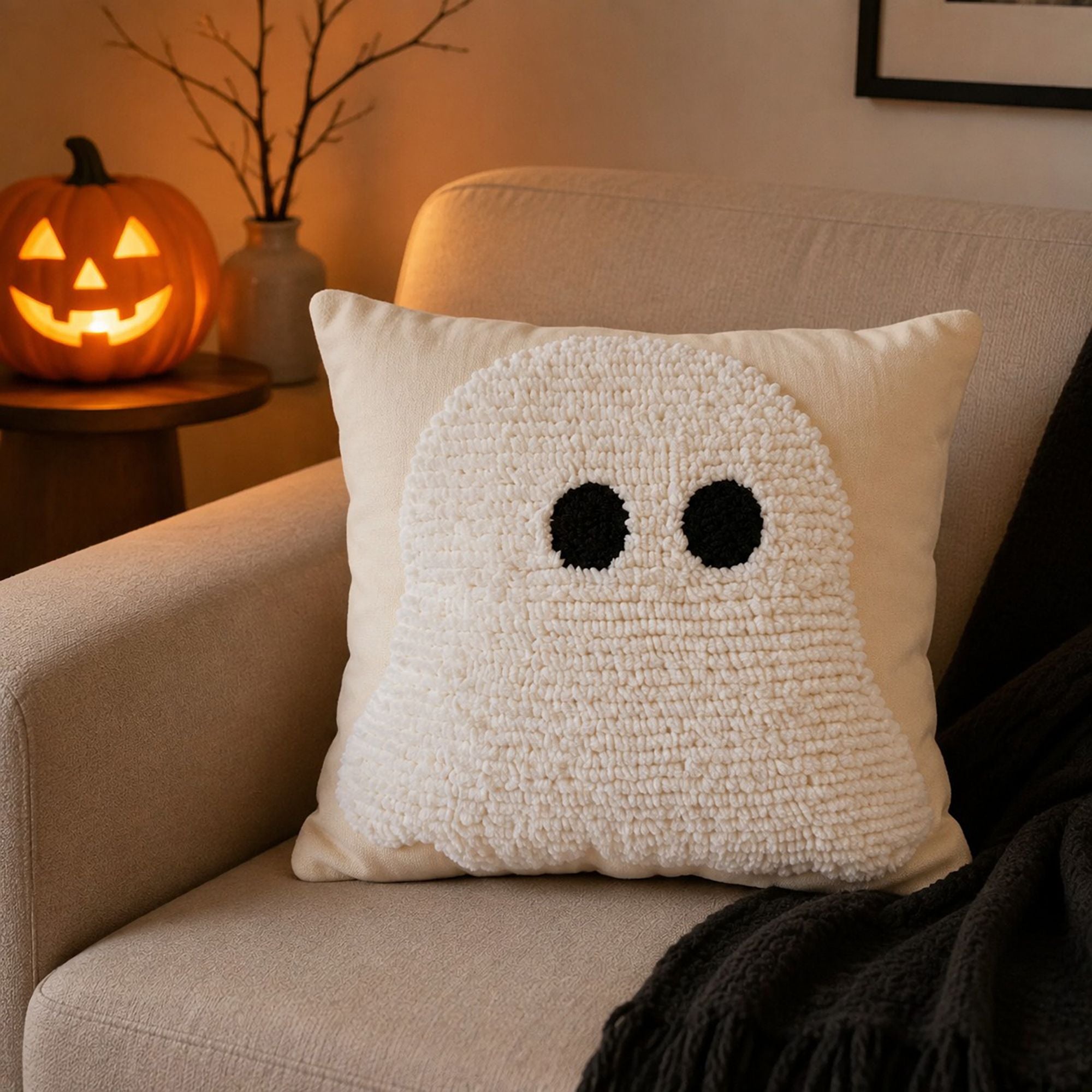 Halloween Tufted Ghost Throw Pillow Cover for Couch Bed and Chair