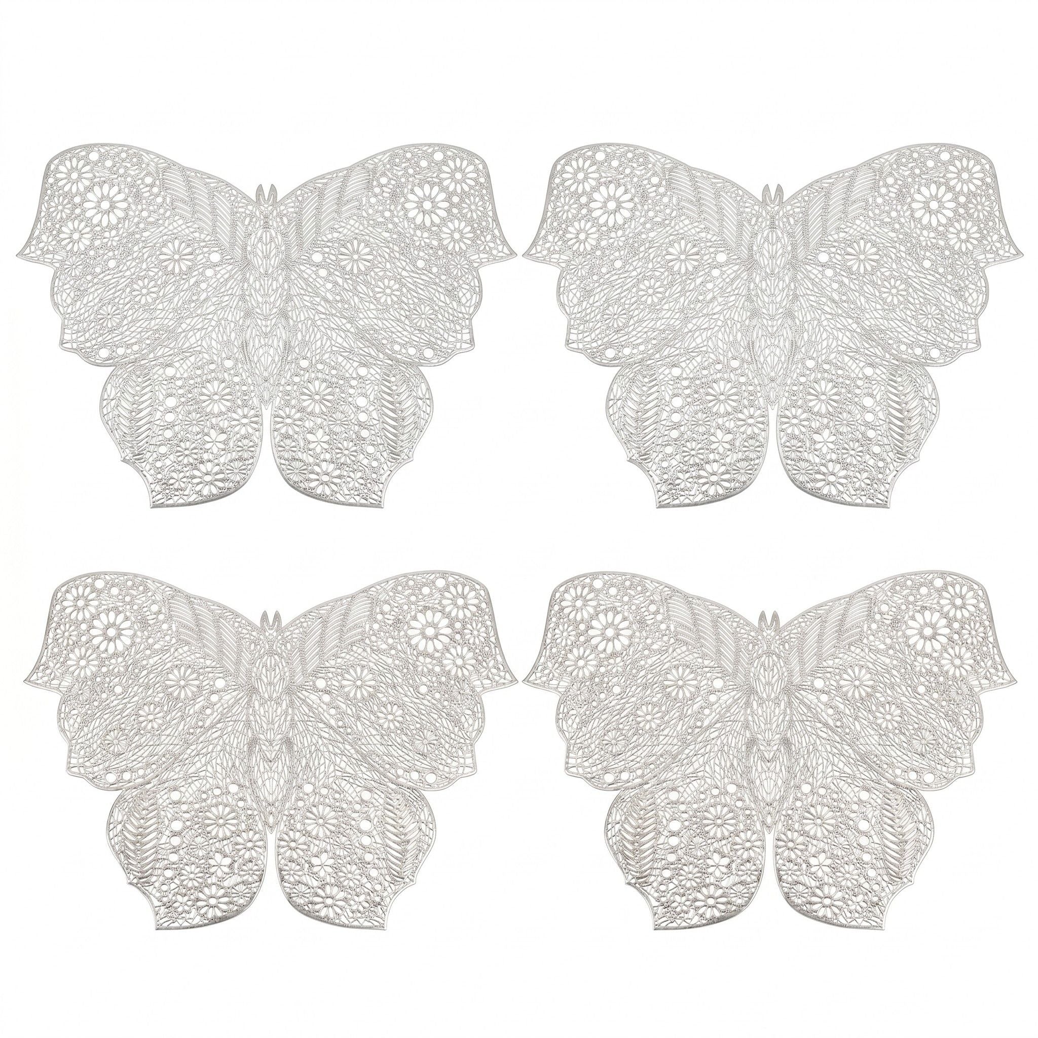 4 Piece Butterfly Placemat Set Decorative PVC Heat Resistant Table Mats for Dining Table