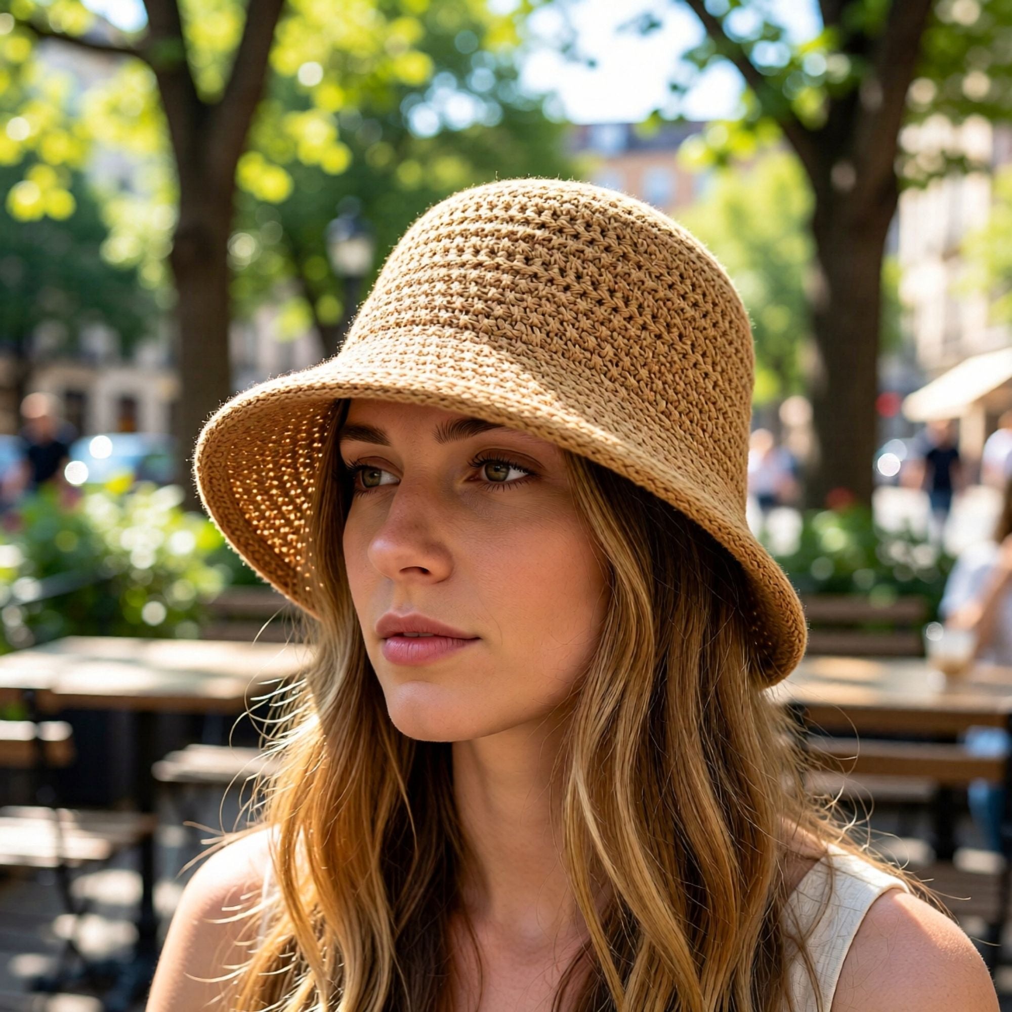 Crochet Bucket Hat with Rolled Brim and Openwork Texture