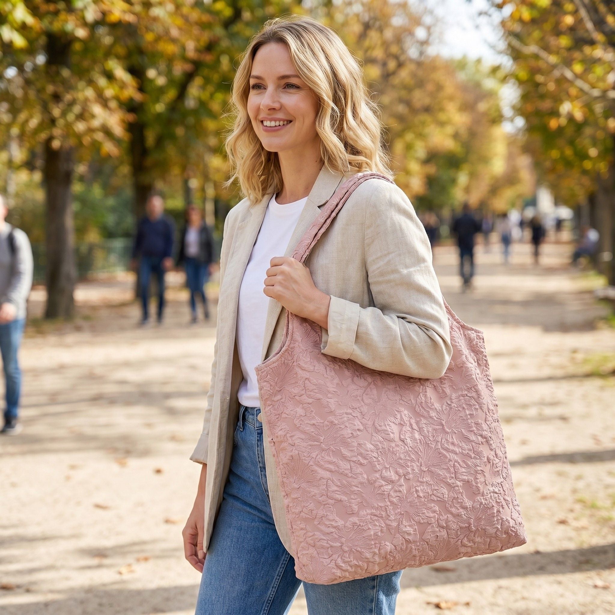 Floral Pattern Shoulder Tote Bags Lightweight Foldable Daily Bag for Women