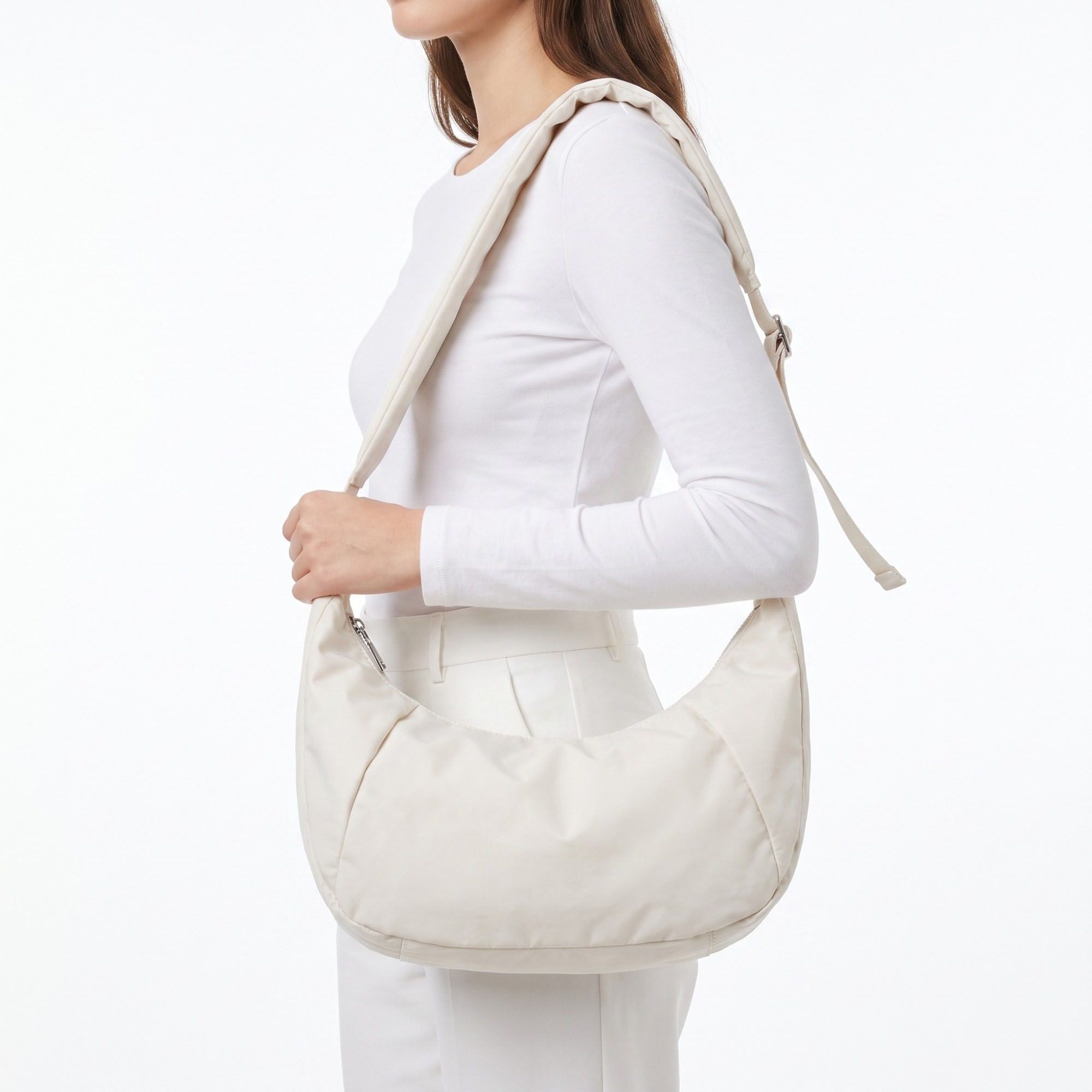 Oversized Crescent Sling Bag with Wide Adjustable Strap and Top Zipper 17.5x10x6.5in