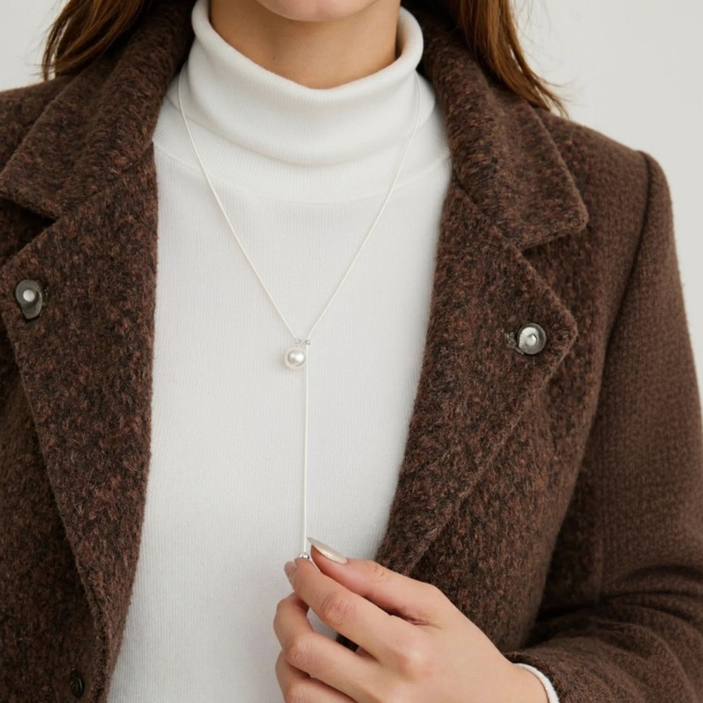 Women's Adjustable Drop Necklace with Single Bead Accent and Sleek Lariat Chain