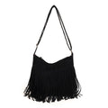Women's Suede Look Fringe Crossbody Shoulder Bag with Adjustable Strap