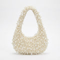 Faux Pearl Embellished Shoulder Bag with Crystal Accents Hand Beaded Crescent Handbag 10x2x13.7 in