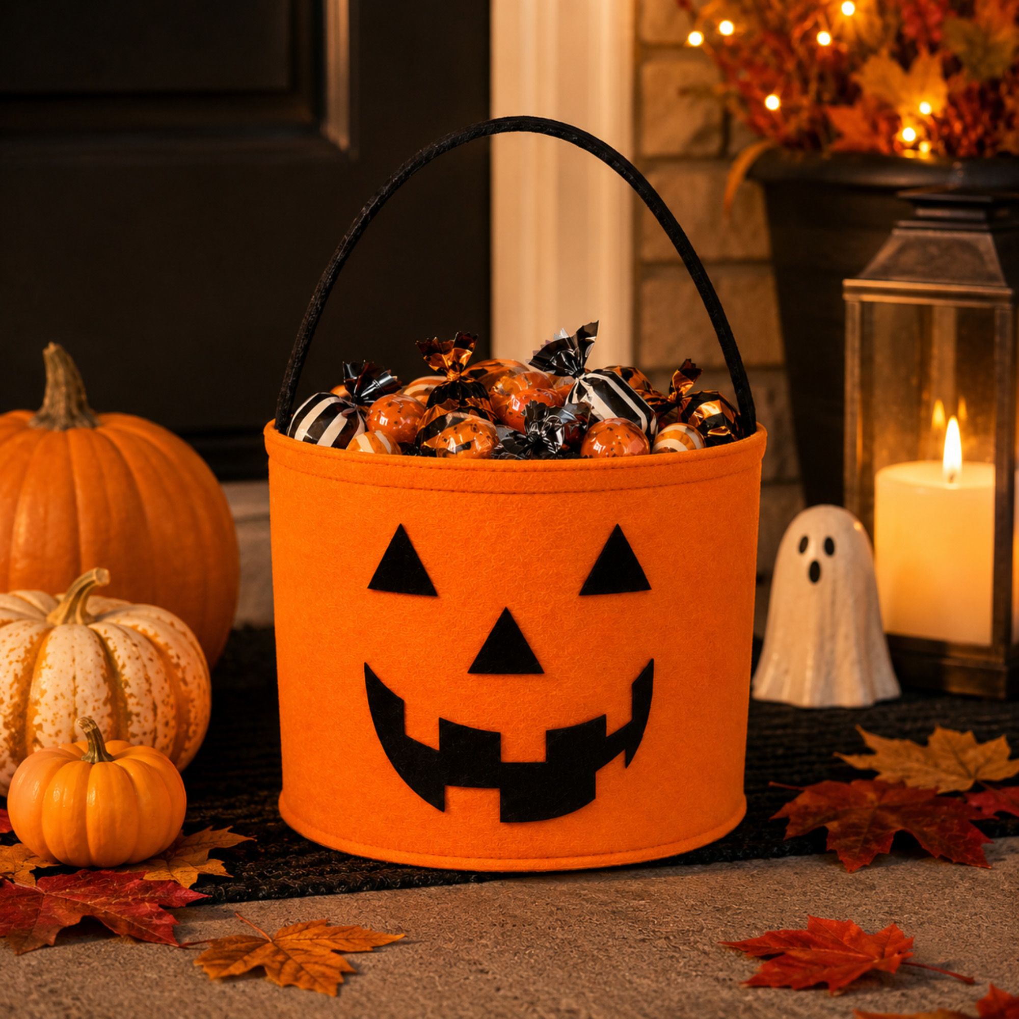 Halloween Felt Candy Bucket Pumpkin Trick or Treat Basket Large Capacity Holiday Storage Tote Bag