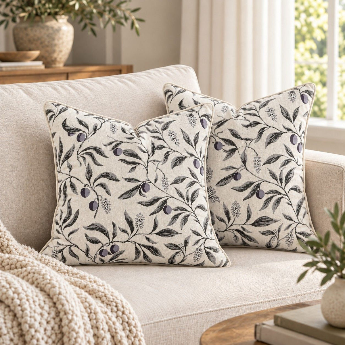 2 Pack Botanical Leaf Velvet Throw Pillow Covers 18 x 18 Inch with Piped Edges