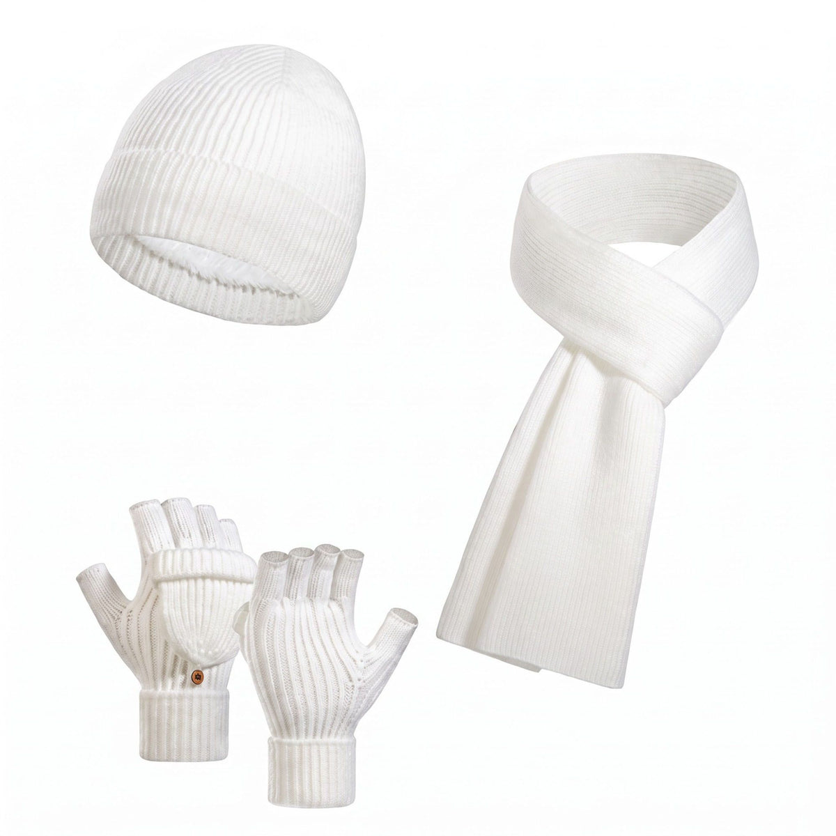 3 Piece Beanie Scarf and Convertible Fingerless Gloves Winter Set