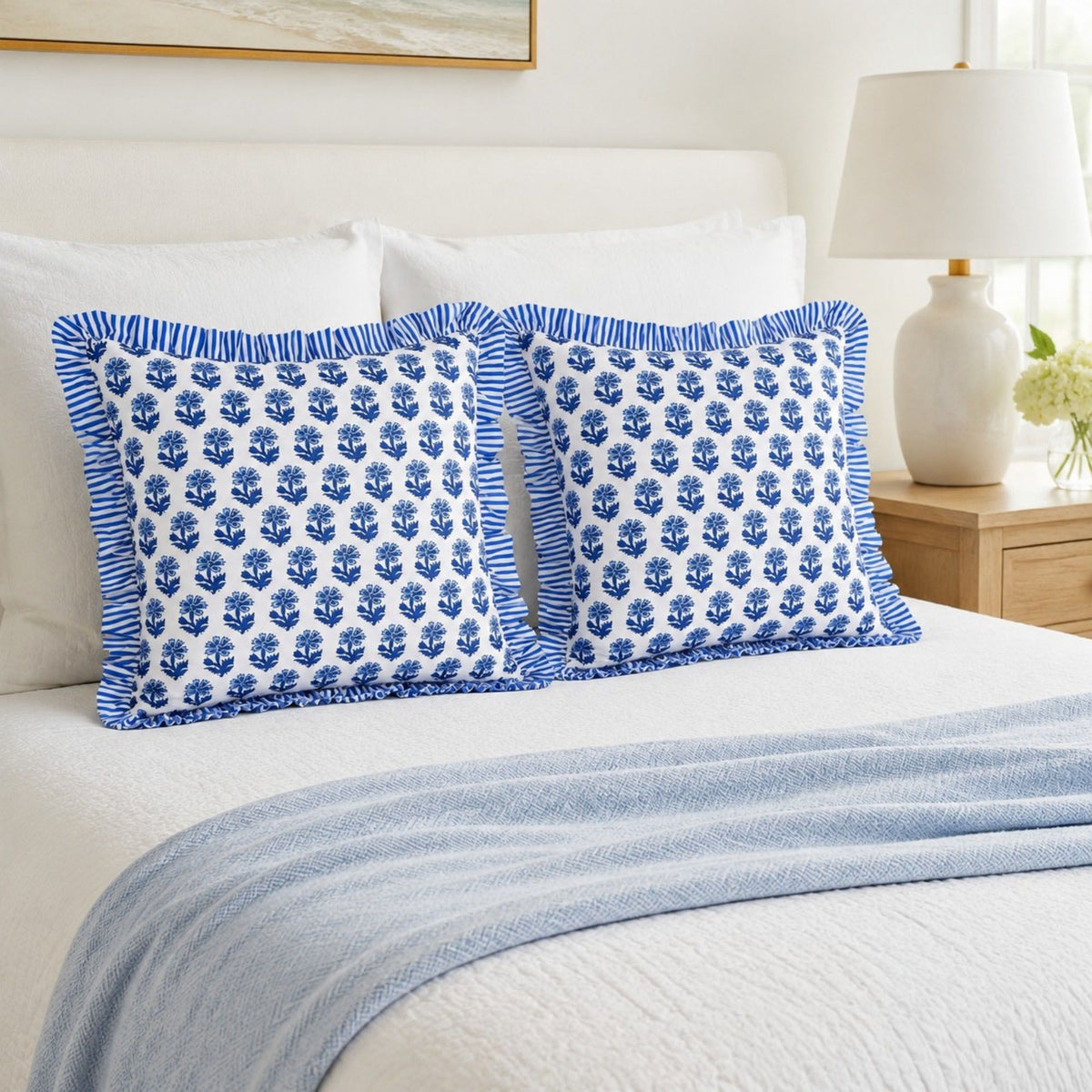2 Pack Floral Lattice Ruffle Decorative Throw Pillow Covers