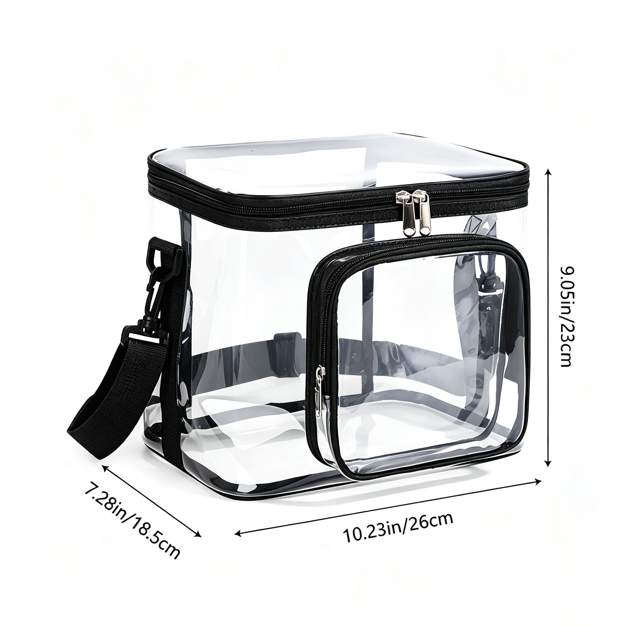 Clear PVC Lunch Tote Bag with Front Zipper Pocket, Top Handle and Removable Shoulder Strap