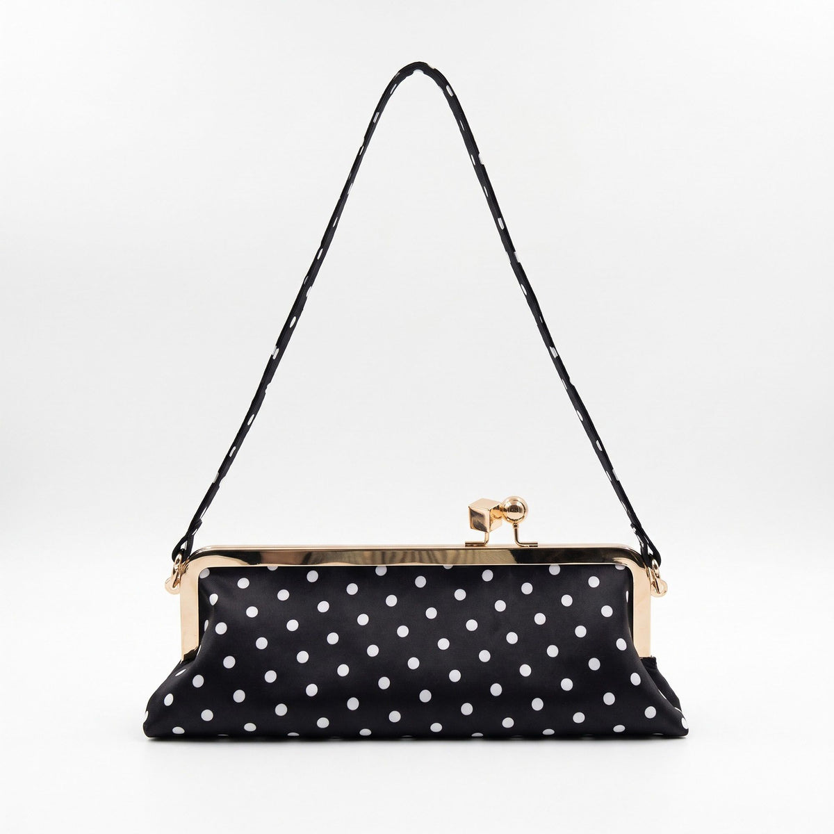 Polka Dot Satin Metal Frame Clasp Shoulder Bag Evening Clutch