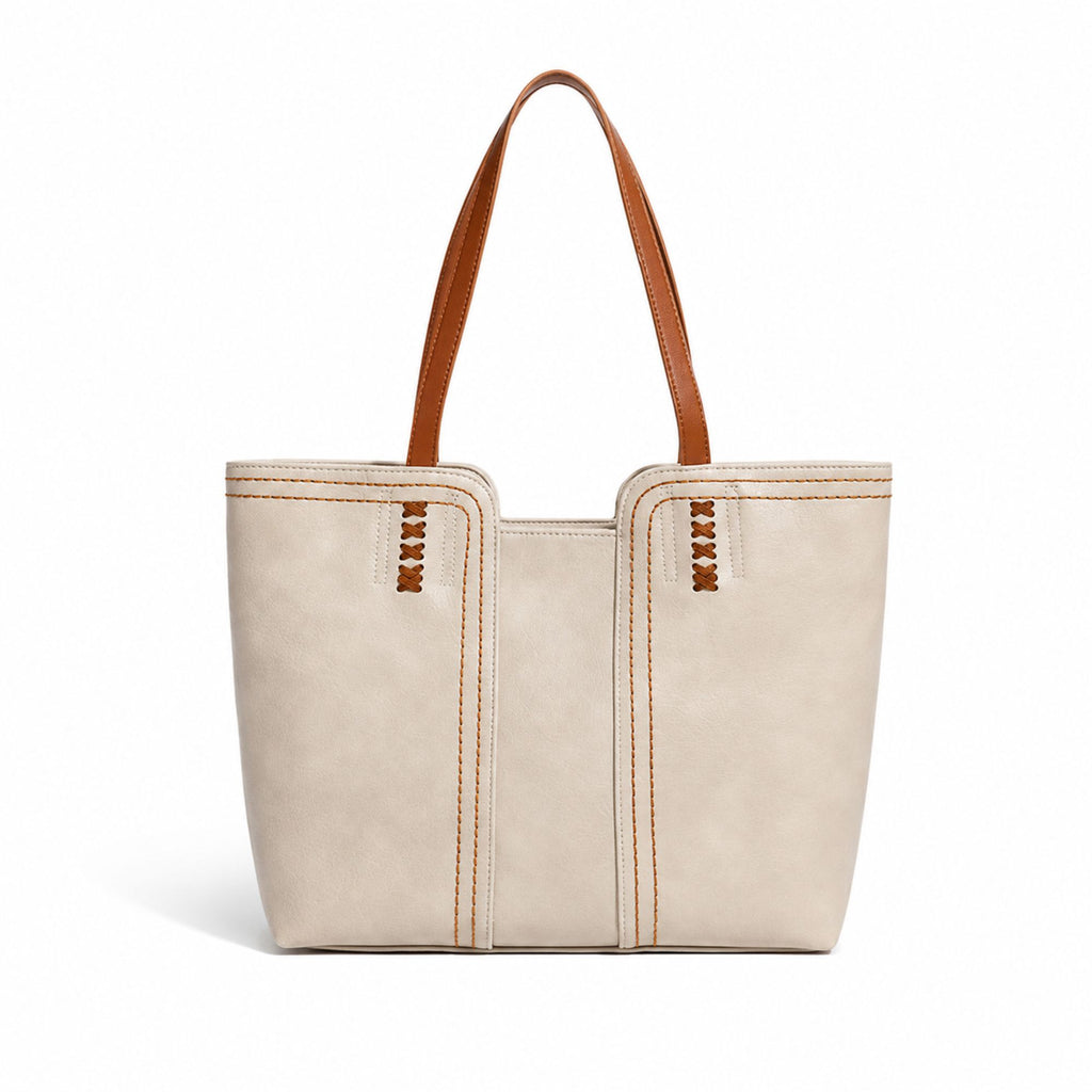 Faux Leather Tote Bag Shoulder Handbag with Zipper Closure for Work