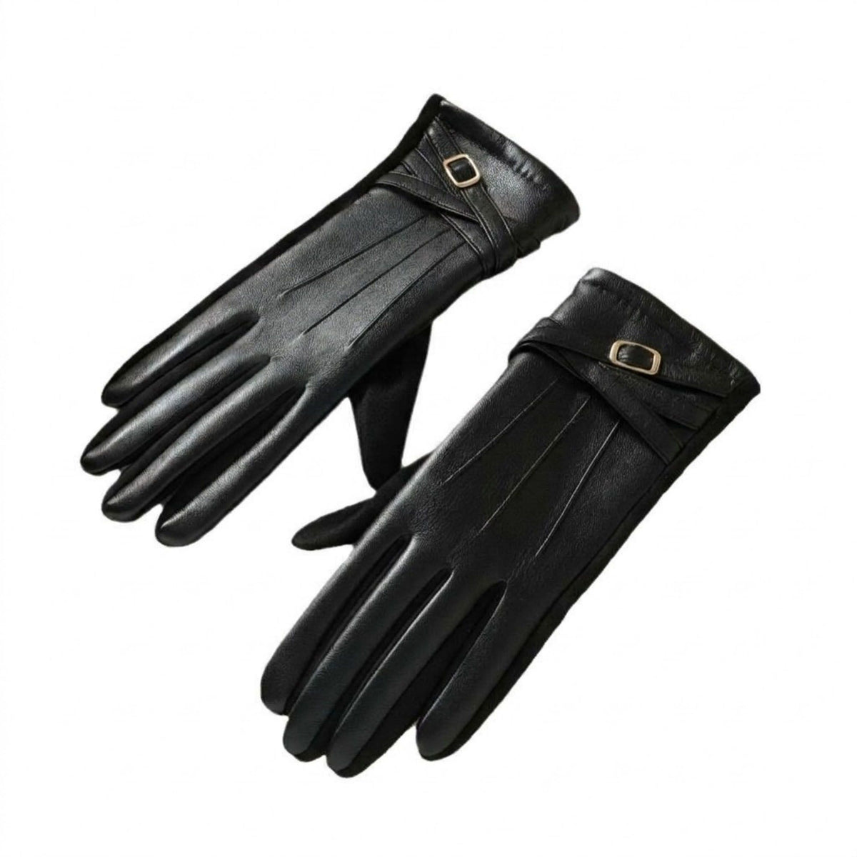 Faux Leather Winter Gloves with Crisscross Wrist Strap and Full Finger Design 9.4 x 3.3in
