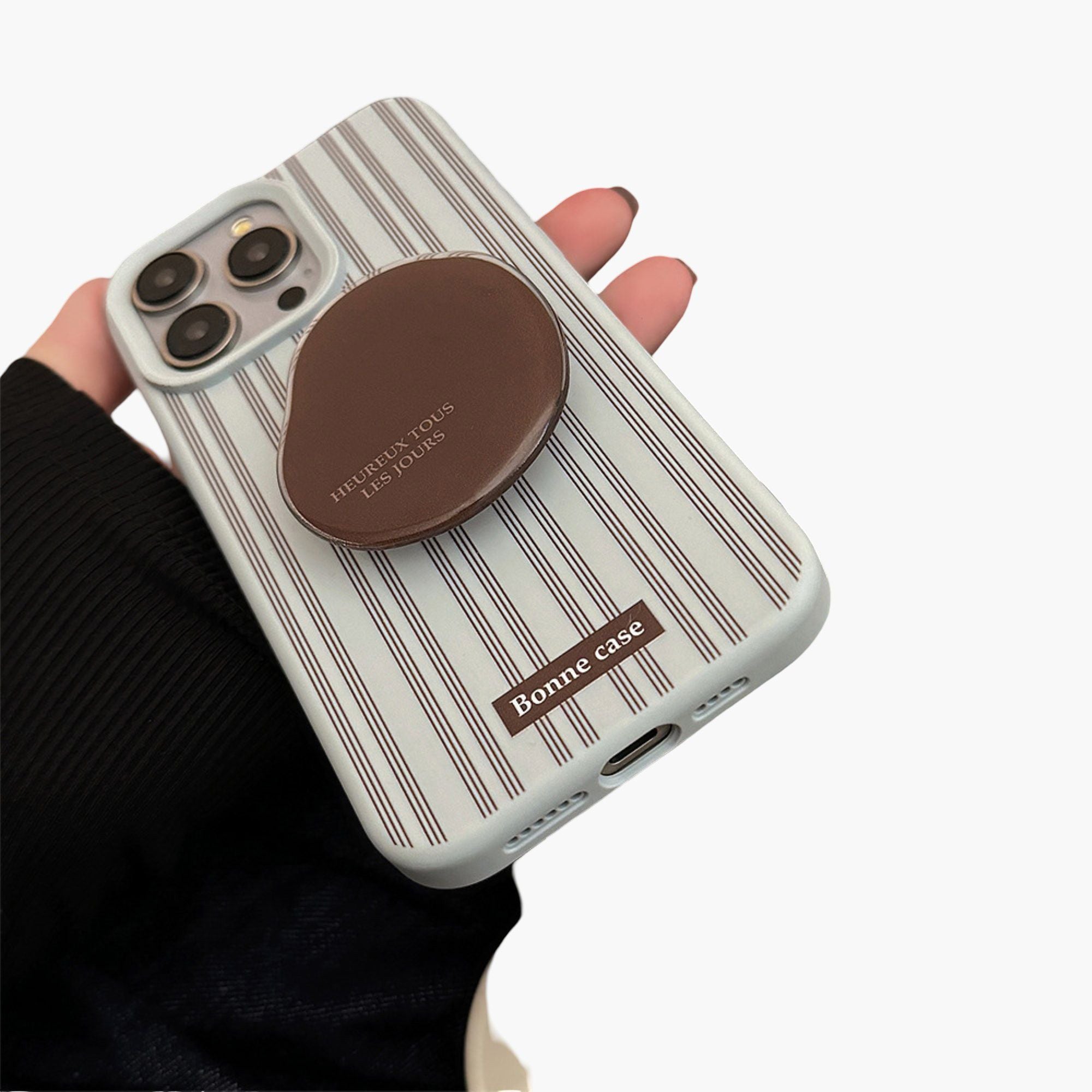 Anna-Kaci Striped Phone Case with Built In Phone Stand Raised Grip Accent Glossy Finish Slim Protective Cover