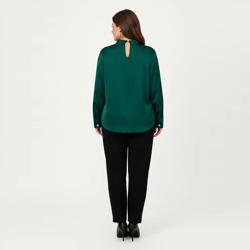 Anna-Kaci Women's Plus Size Long Sleeve Blouse with Tie Neck Detail Relaxed Fit Silky Smooth Fabric
