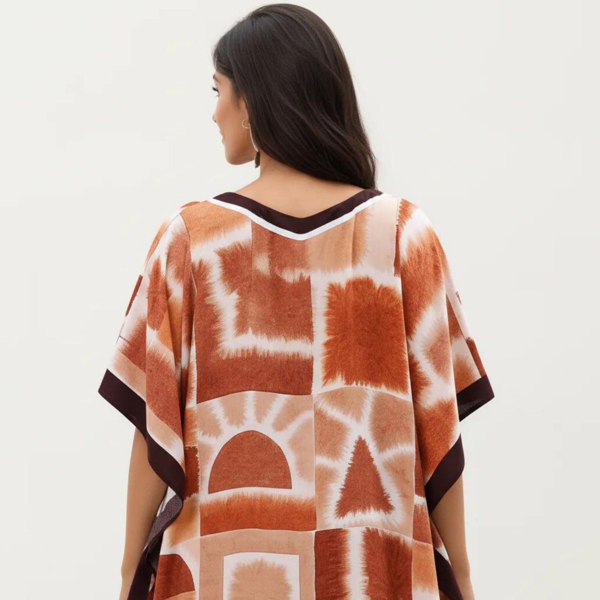 Anna-Kaci Women's Abstract Print Maxi Caftan Dress with V-Neckline Short Sleeves and Relaxed Draped Silhouette