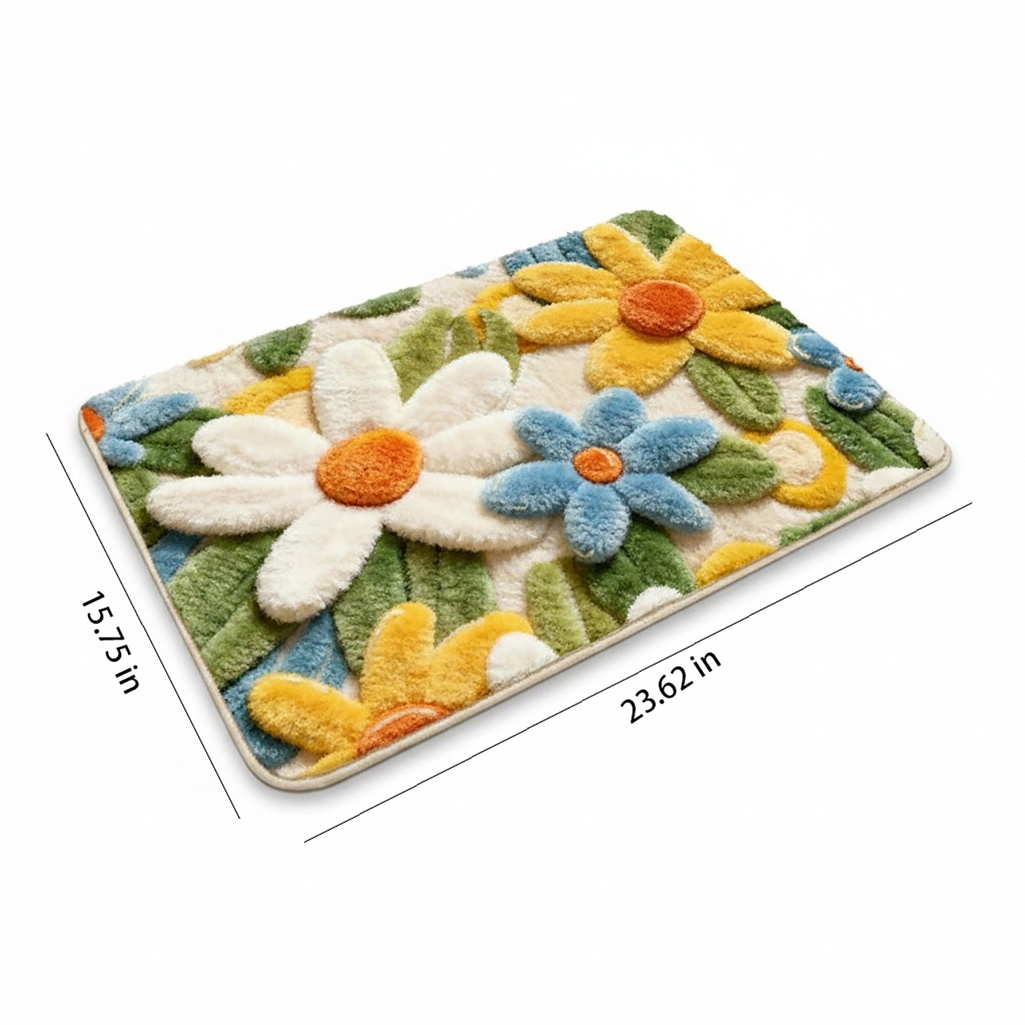 Tufted Floor Mat with Cute Animal and Sunflower Design Non Slip Backing Soft Plush Decorative Rug