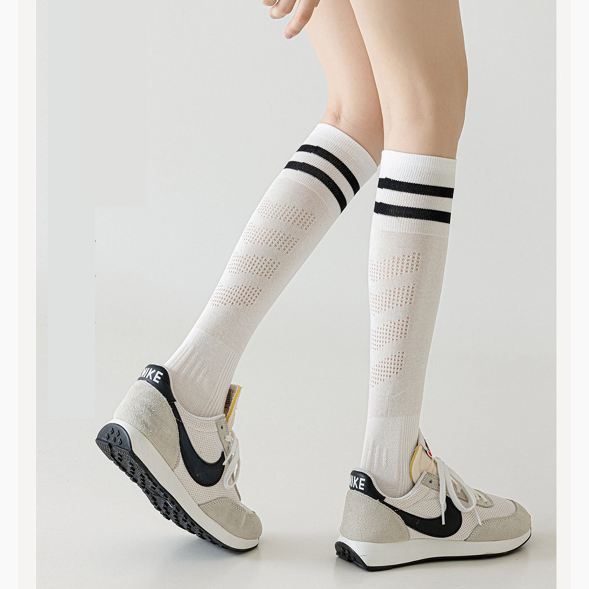 Anna-Kaci 2-Pair Knee-High Athletic Compression Socks with Breathable Mesh and Stripe Design