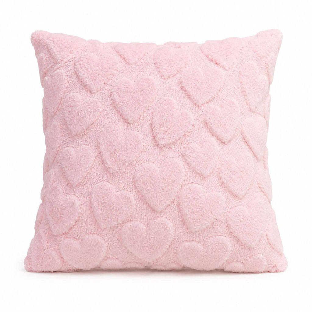Plush Heart Textured Throw Pillow Cover for Couch Bed and Chair